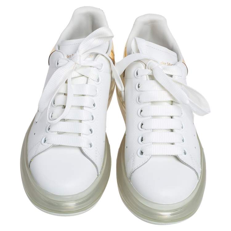 Pre Owned Alexander McQueen White/Gold Oversized Clear Sole Sneakers Size EU 37