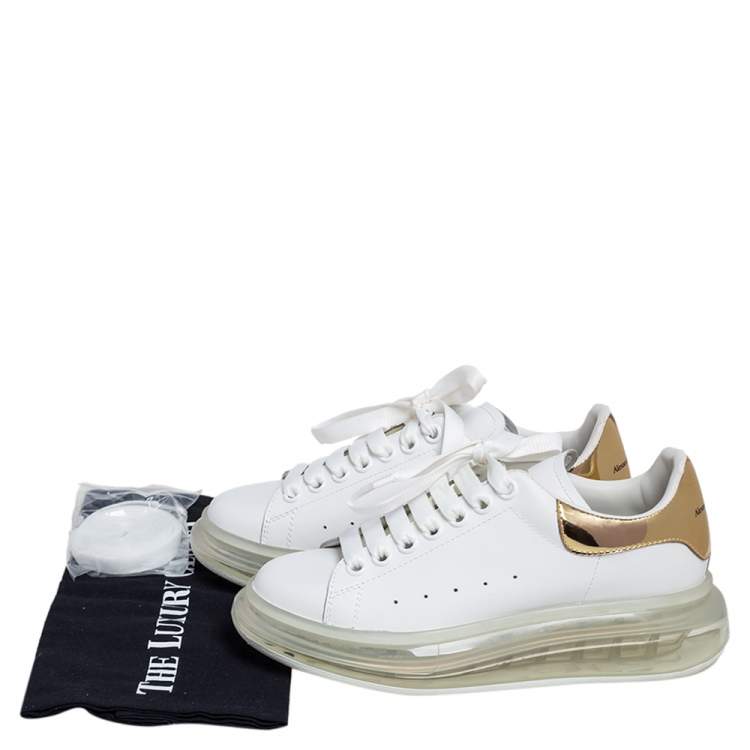 Pre Owned Alexander McQueen White/Gold Oversized Clear Sole Sneakers Size EU 37