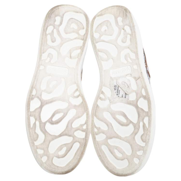 مملوكة مسبقًا Alexander McQueen White/Silver Glitter And Leather Low Top Sneakers Size 40