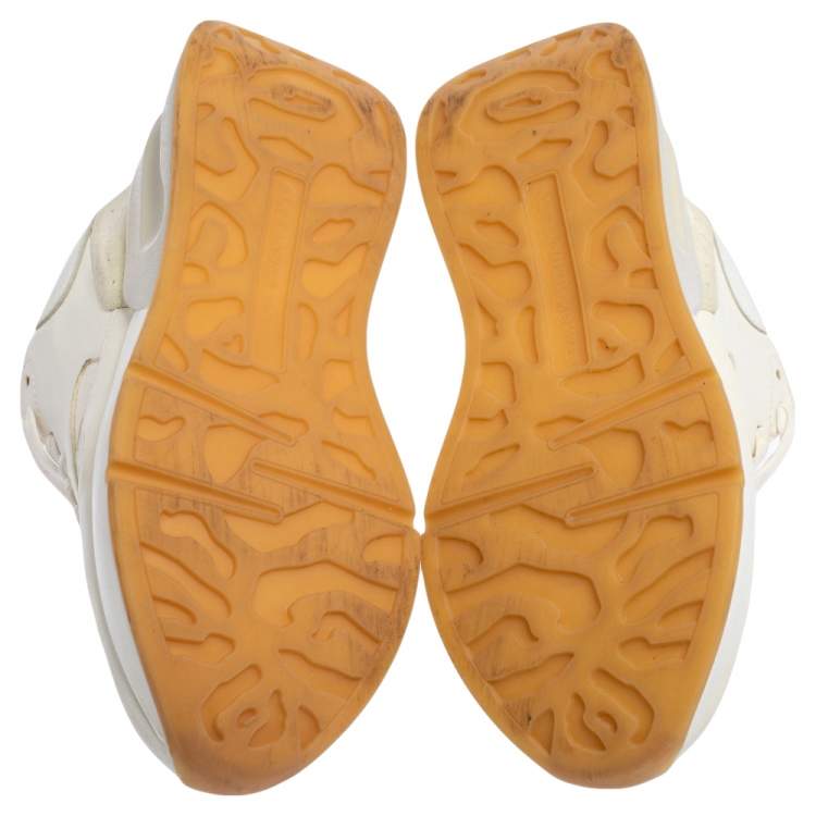 Pre Owned Alexander McQueen White Leather And Mesh Oversized Runner Low Top Sneakers Size 36