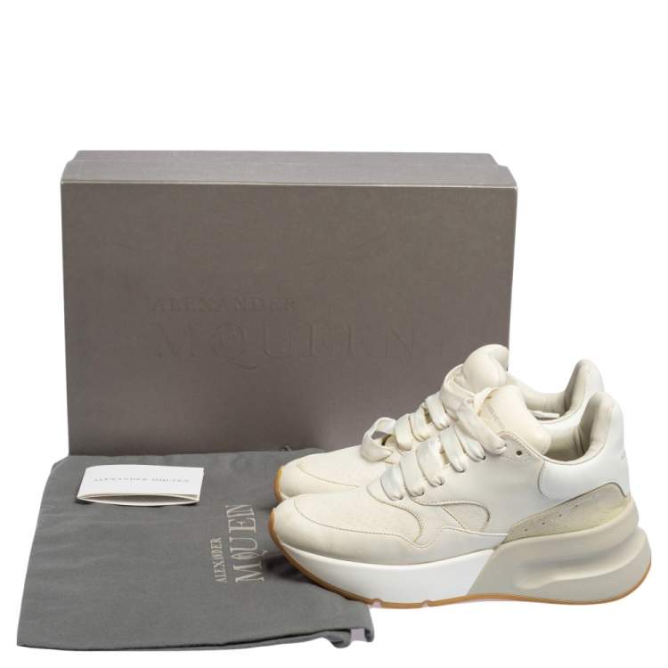 Pre Owned Alexander McQueen White Leather And Mesh Oversized Runner Low Top Sneakers Size 36