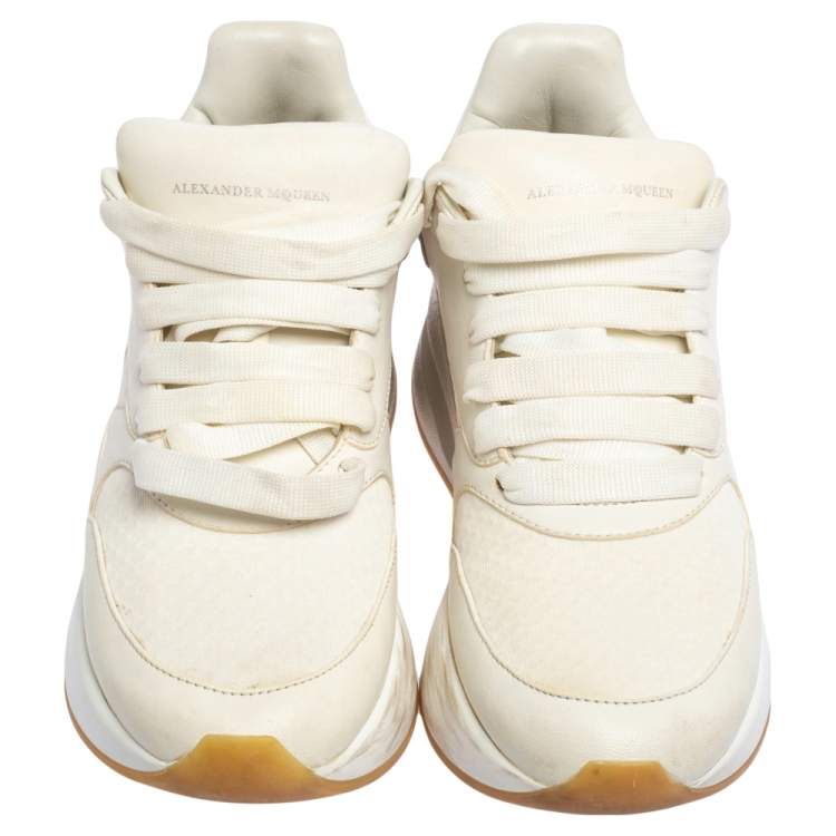 Pre Owned Alexander McQueen White Leather And Mesh Oversized Runner Low Top Sneakers Size 36