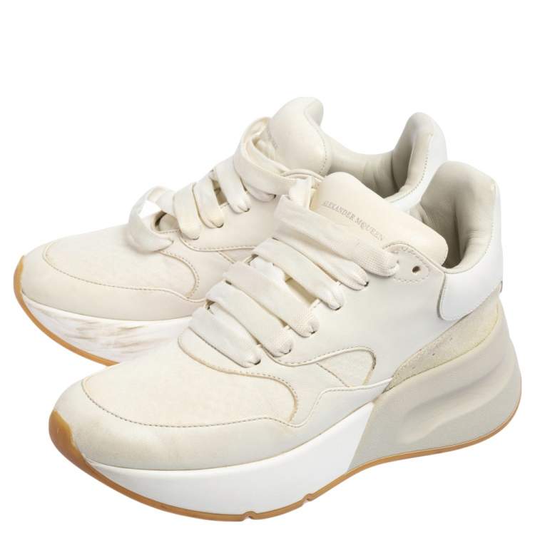 Pre Owned Alexander McQueen White Leather And Mesh Oversized Runner Low Top Sneakers Size 36