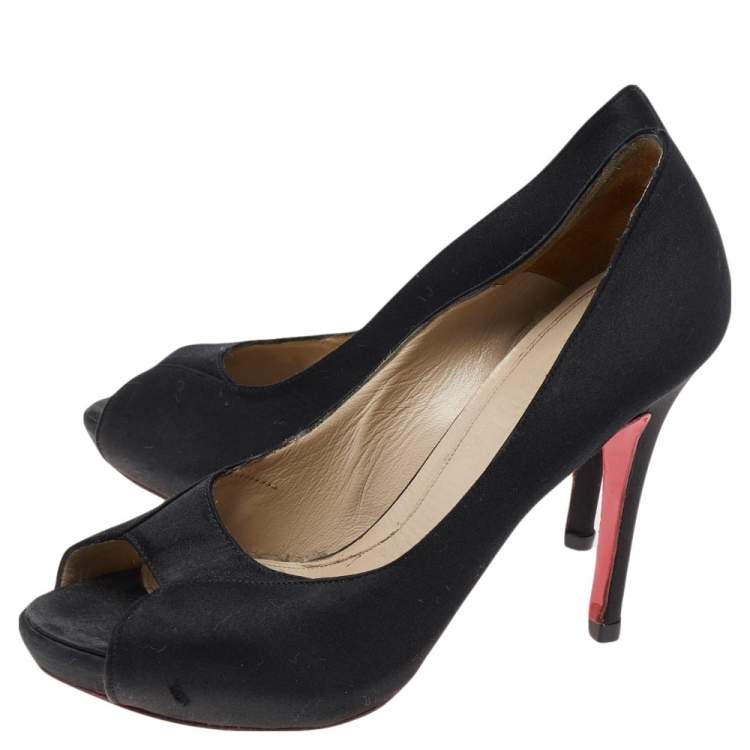 Pre Owned Alexander McQueen Black Satin Peep Toe Pumps Size 36