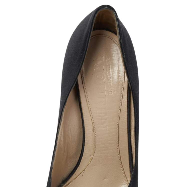 Pre Owned Alexander McQueen Black Satin Peep Toe Pumps Size 36