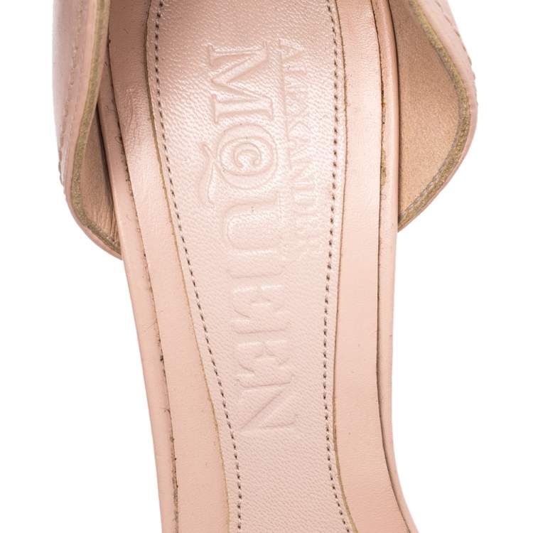 Pre Owned Alexander McQueen Beige Suede Ankle Strap Block Heel   Sandals Size 37
