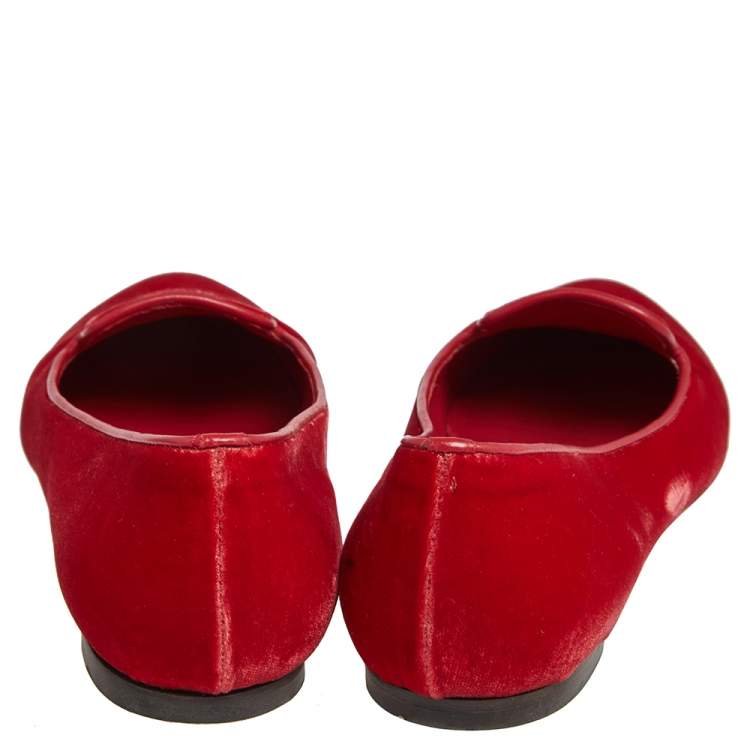 Pre Owned Alexander McQueen Red Velvet Skull Smoking Slippers Size 36