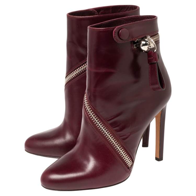 Pre Owned  Alexander McQueen Burgundy Leather Platform Ankle Boots Size 37