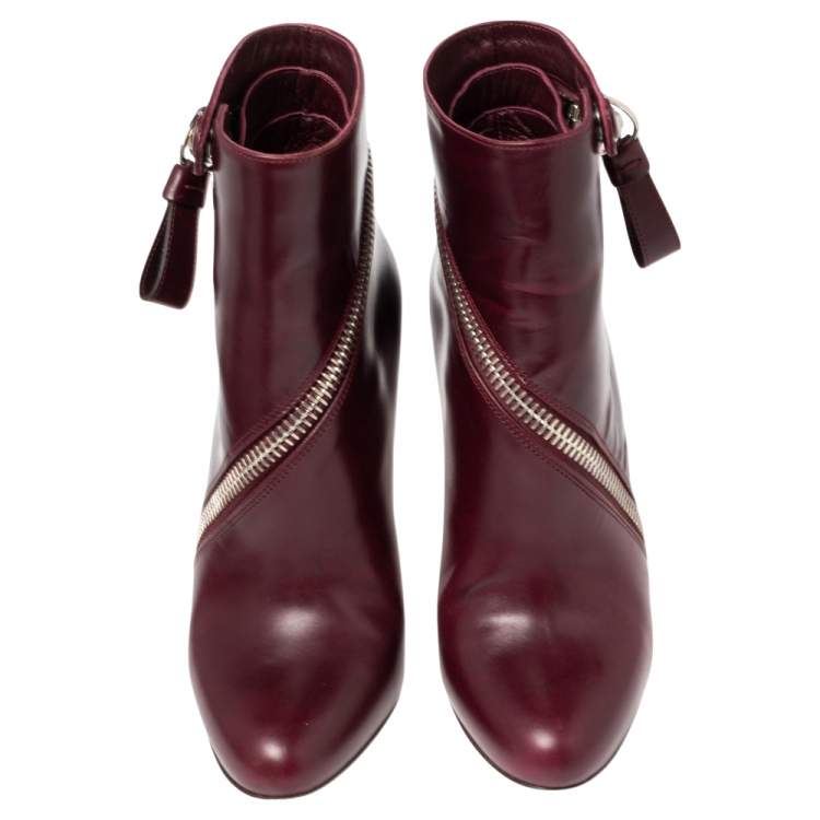 Pre Owned  Alexander McQueen Burgundy Leather Platform Ankle Boots Size 37