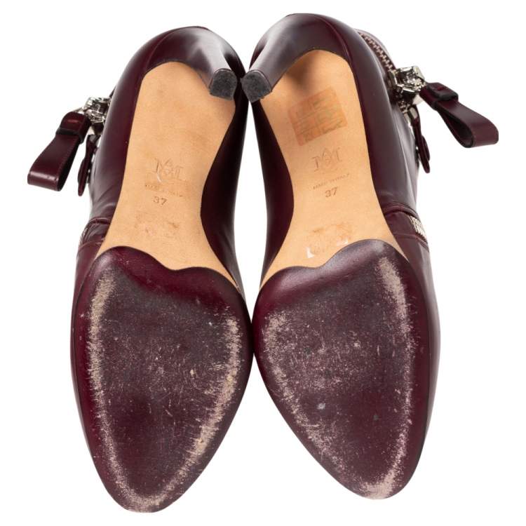 Pre Owned  Alexander McQueen Burgundy Leather Platform Ankle Boots Size 37