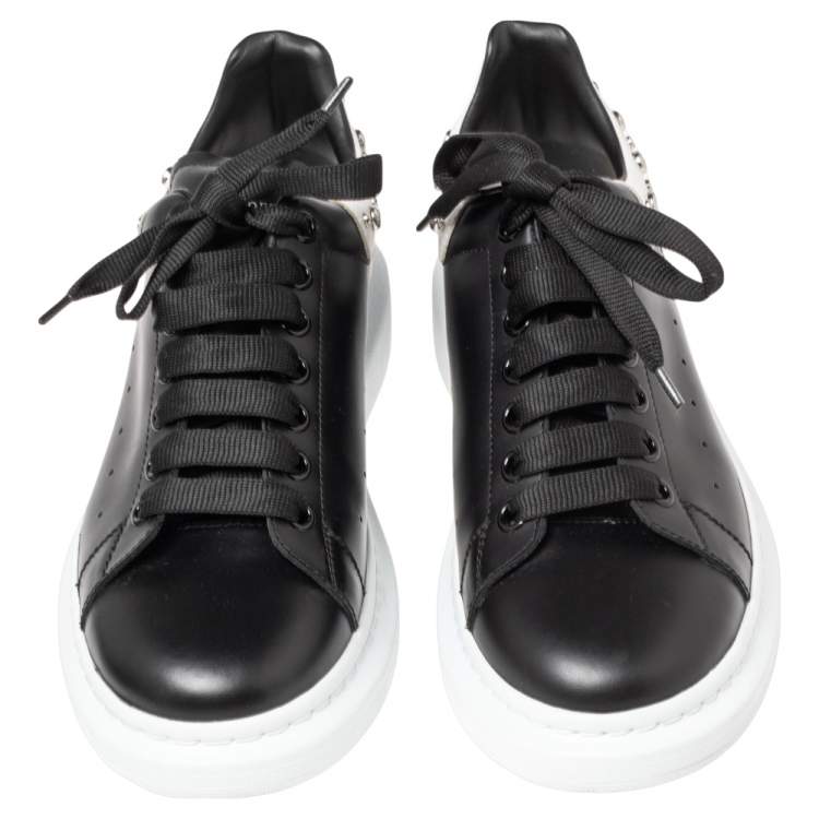Pre Owned Alexander McQueen Black/White Leather Oversized Studded Sneakers Size 42