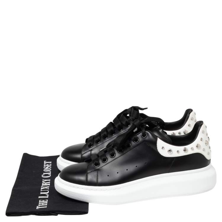 Pre Owned Alexander McQueen Black/White Leather Oversized Studded Sneakers Size 42