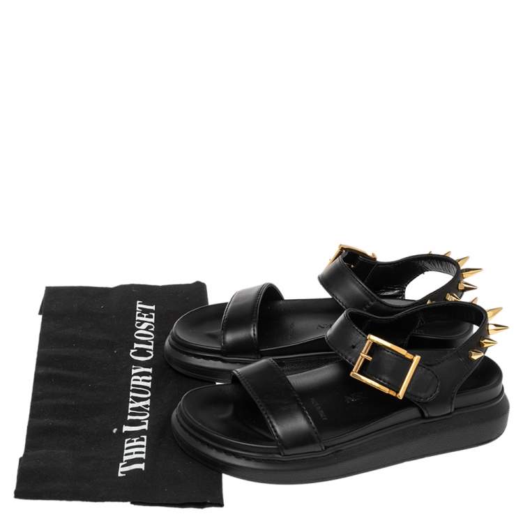 Pre Owned Alexander McQueen Black Leather Spike Platform Sandals Size 36.5