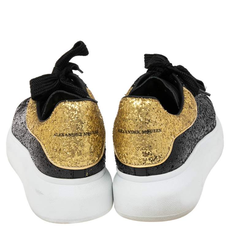 Pre Owned Alexander McQueen Black/Gold Glitter Larry Oversized Sneakers Size 39