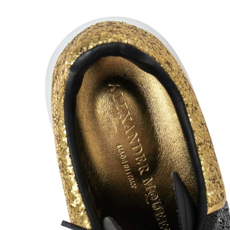 Pre Owned Alexander McQueen Black/Gold Glitter Larry Oversized Sneakers Size 39