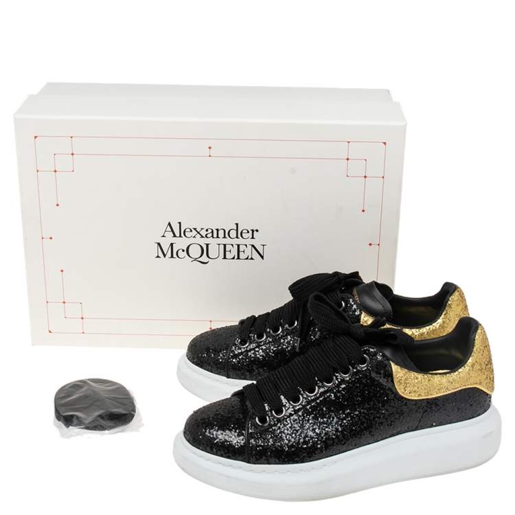 Pre Owned Alexander McQueen Black/Gold Glitter Larry Oversized Sneakers Size 39
