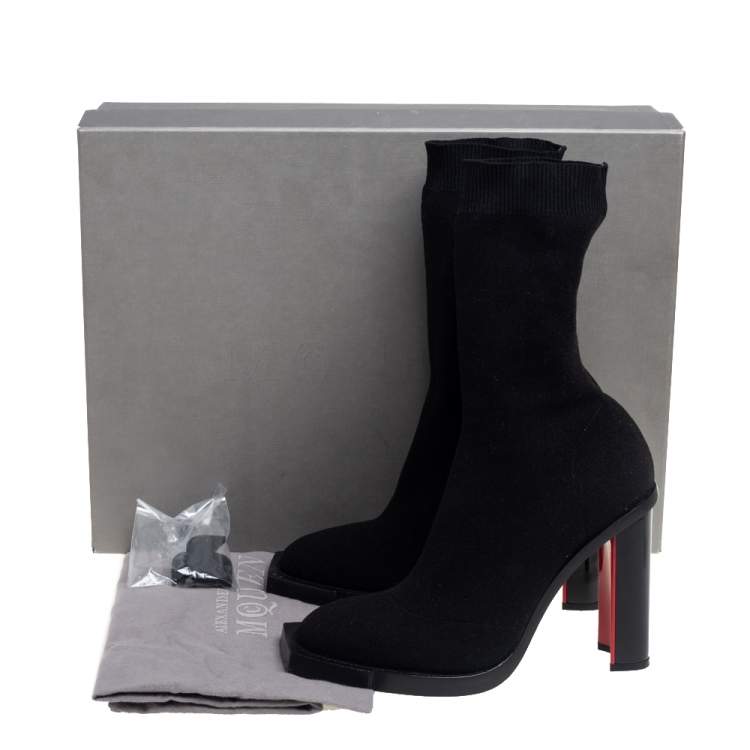 Pre Owned Alexander McQueen Black Knit Stretch Fabric Sock Boots Size 39