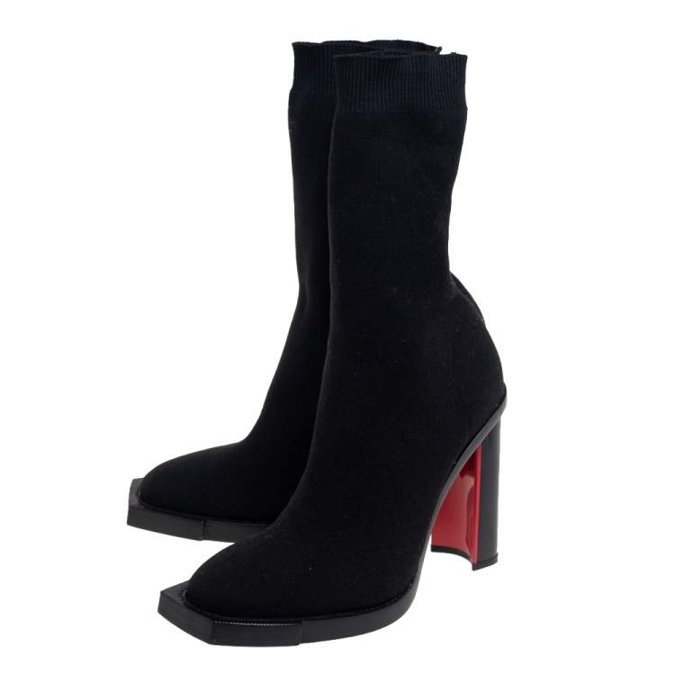 Pre Owned Alexander McQueen Black Knit Stretch Fabric Sock Boots Size 39