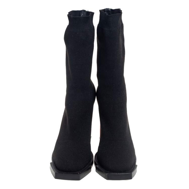 Pre Owned Alexander McQueen Black Knit Stretch Fabric Sock Boots Size 39