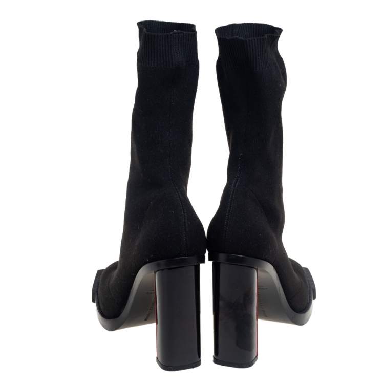 Pre Owned Alexander McQueen Black Knit Stretch Fabric Sock Boots Size 39