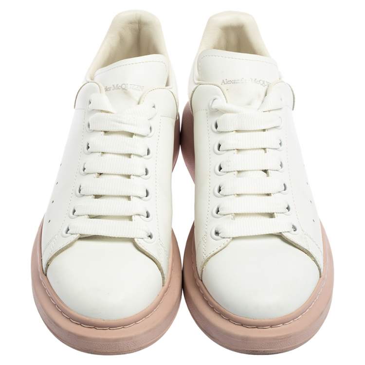 Pre Owned Alexander McQueen White/Pink Leather Oversized Sneakers Size 40