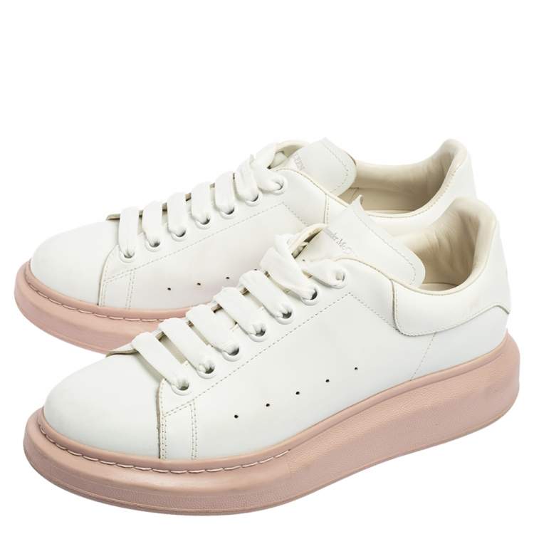 Pre Owned Alexander McQueen White/Pink Leather Oversized Sneakers Size 40