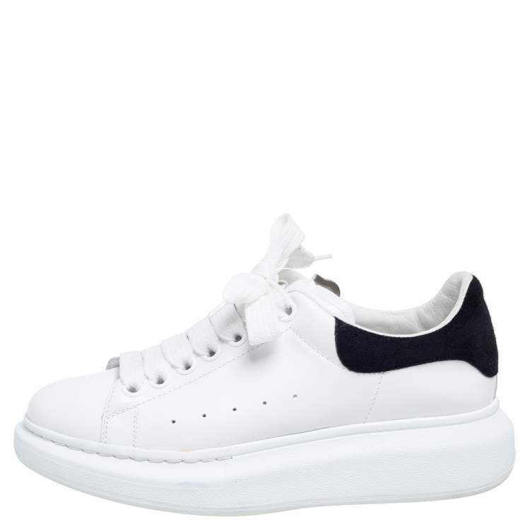 Pre Owned Alexander McQueen White-Black Leather And Suede Oversized Sneakers EU 37