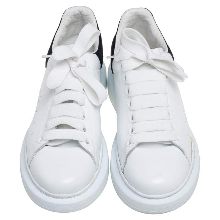 Pre Owned Alexander McQueen White-Black Leather And Suede Oversized Sneakers EU 37