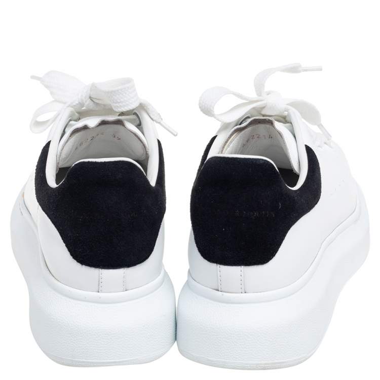 Pre Owned Alexander McQueen White-Black Leather And Suede Oversized Sneakers EU 37