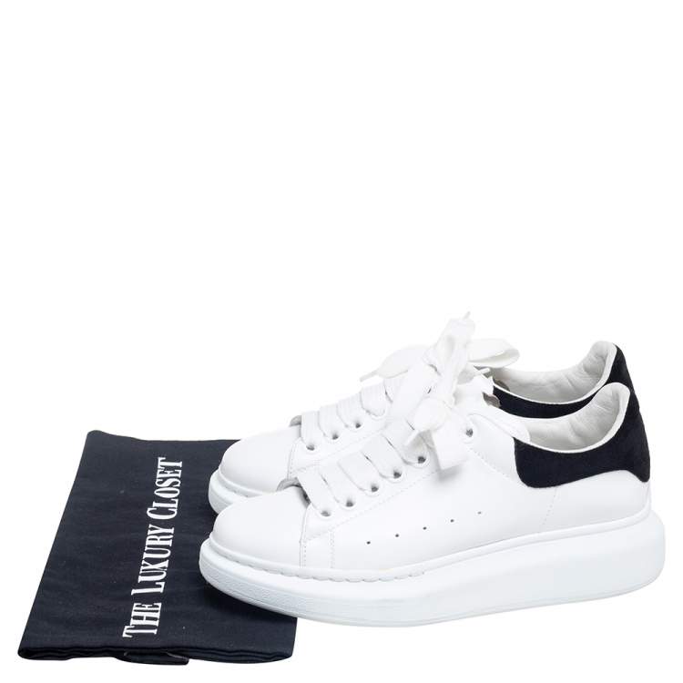 Pre Owned Alexander McQueen White-Black Leather And Suede Oversized Sneakers EU 37