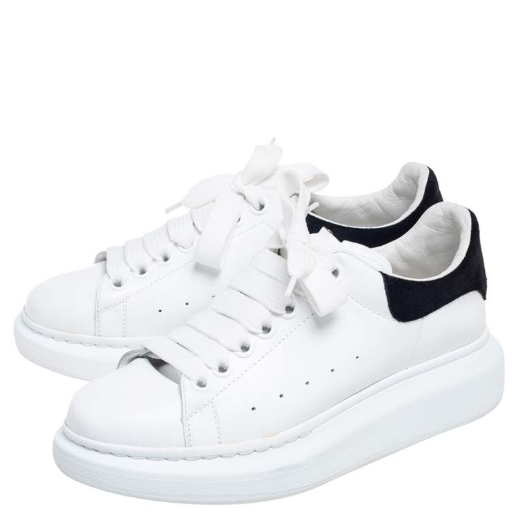 Pre Owned Alexander McQueen White-Black Leather And Suede Oversized Sneakers EU 37