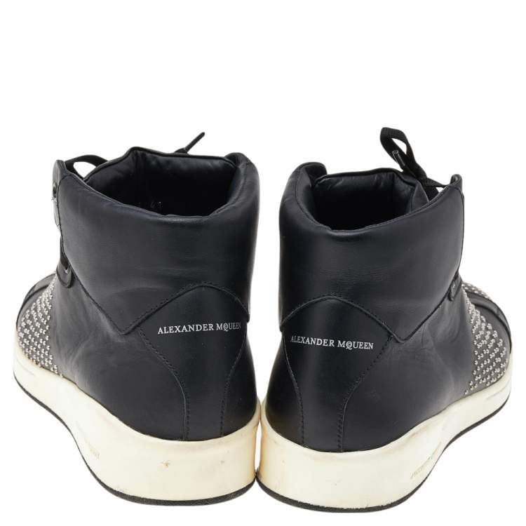 Pre Owned Alexander McQueen Black Leather Studded High Top Sneakers Size 41