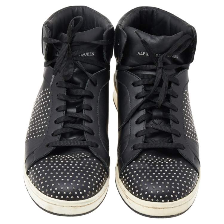 Pre Owned Alexander McQueen Black Leather Studded High Top Sneakers Size 41