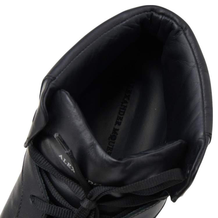 Pre Owned Alexander McQueen Black Leather Studded High Top Sneakers Size 41
