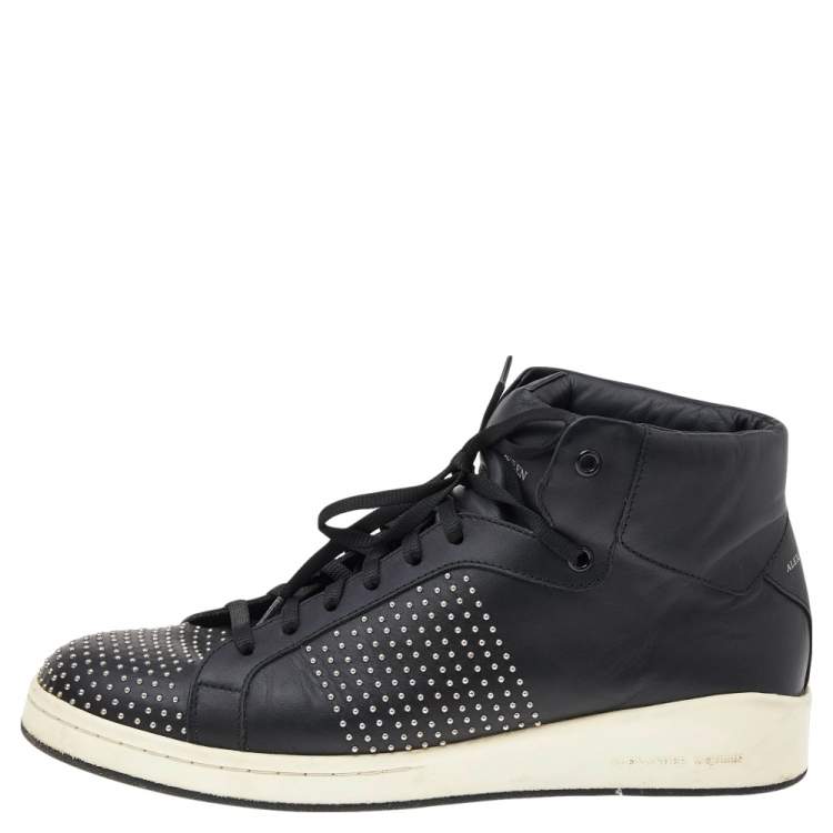 Pre Owned Alexander McQueen Black Leather Studded High Top Sneakers Size 41