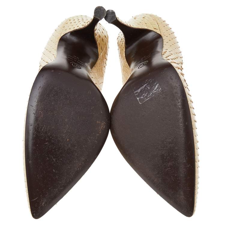 Pre Owned Alexander McQueen Cream Python Leather Pointed Toe Pumps Size 38
