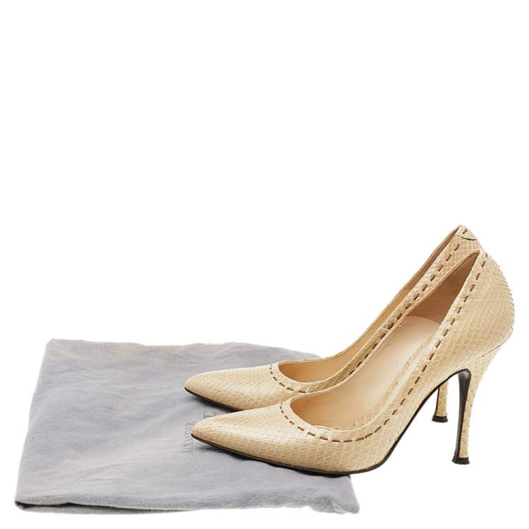 Pre Owned Alexander McQueen Cream Python Leather Pointed Toe Pumps Size 38