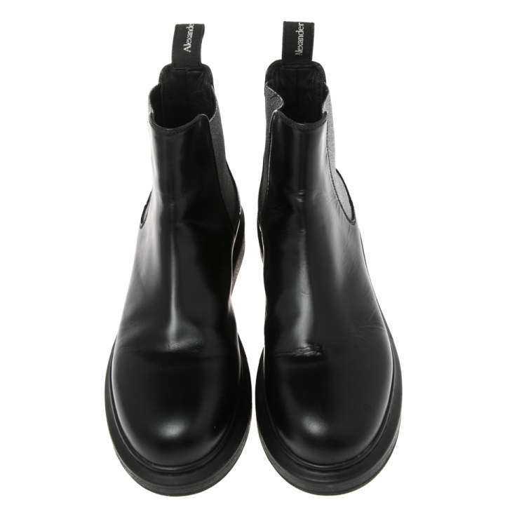 Pre Owned Alexander McQueen Black Leather Chelsea Hybrid Boots Size 38