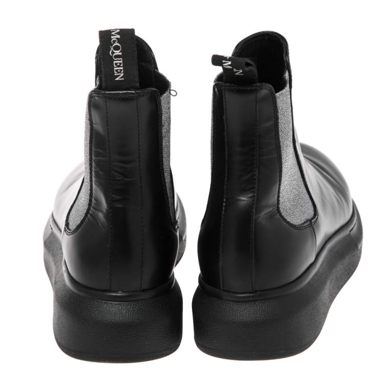 Pre Owned Alexander McQueen Black Leather Chelsea Hybrid Boots Size 38