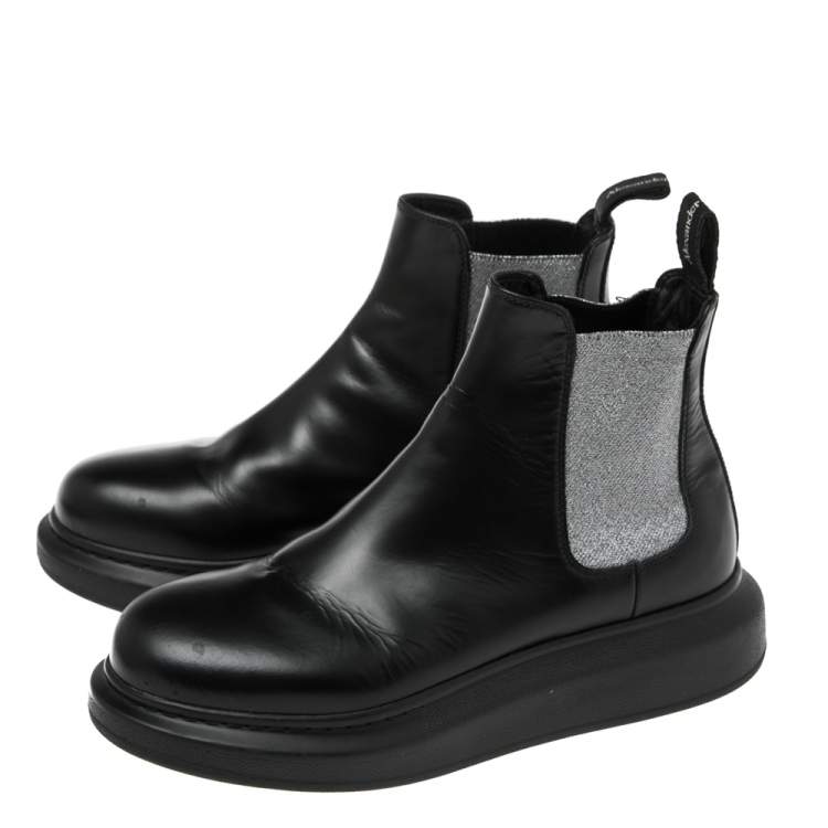 Pre Owned Alexander McQueen Black Leather Chelsea Hybrid Boots Size 38