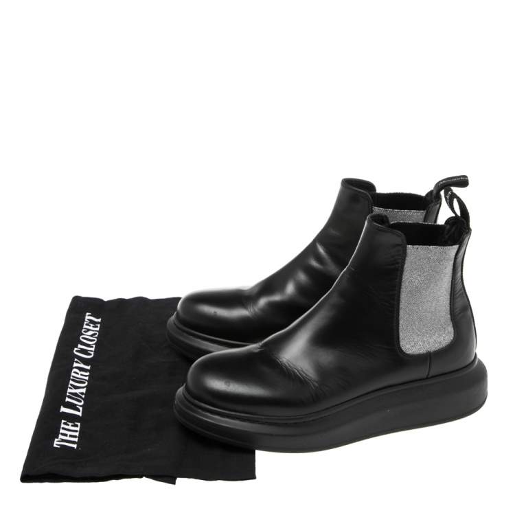 Pre Owned Alexander McQueen Black Leather Chelsea Hybrid Boots Size 38