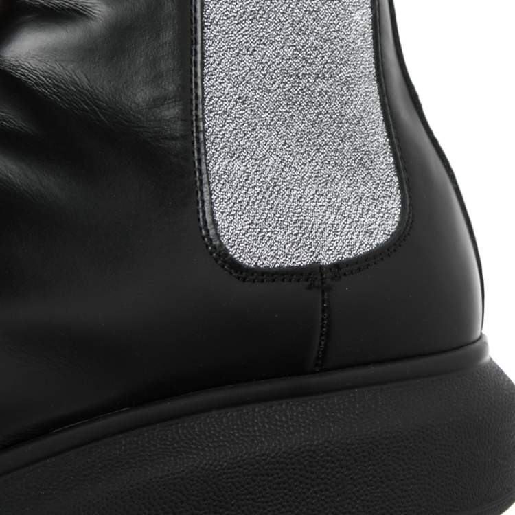 Pre Owned Alexander McQueen Black Leather Chelsea Hybrid Boots Size 38