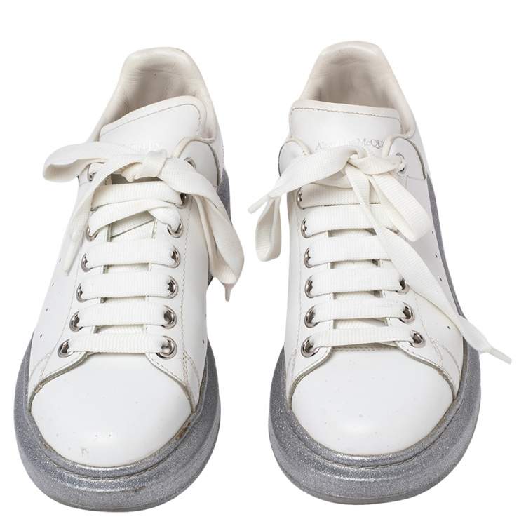 Pre Owned Alexander McQueen White Leather Larry Platform Sneakers Size 38.5