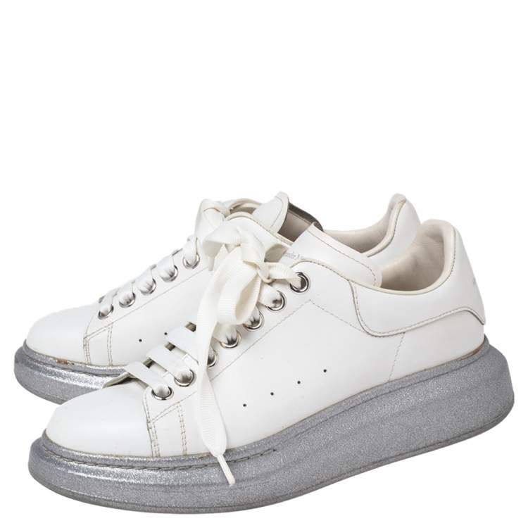 Pre Owned Alexander McQueen White Leather Larry Platform Sneakers Size 38.5