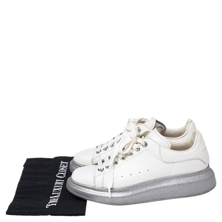 Pre Owned Alexander McQueen White Leather Larry Platform Sneakers Size 38.5