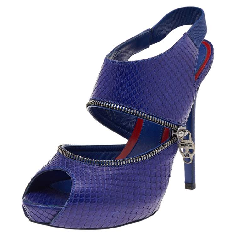 Pre Owned Alexander McQueen Purple Python Leather Sling Back Sandals Size 38
