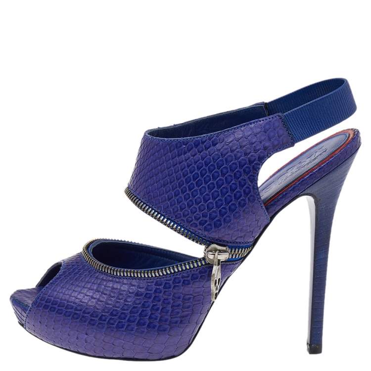 Pre Owned Alexander McQueen Purple Python Leather Sling Back Sandals Size 38