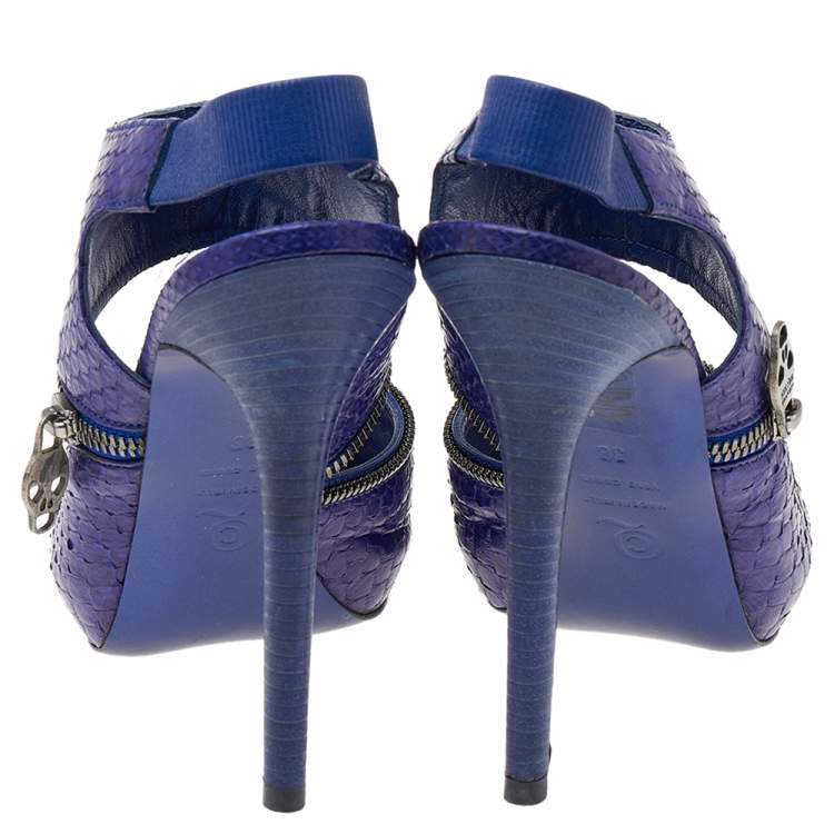Pre Owned Alexander McQueen Purple Python Leather Sling Back Sandals Size 38
