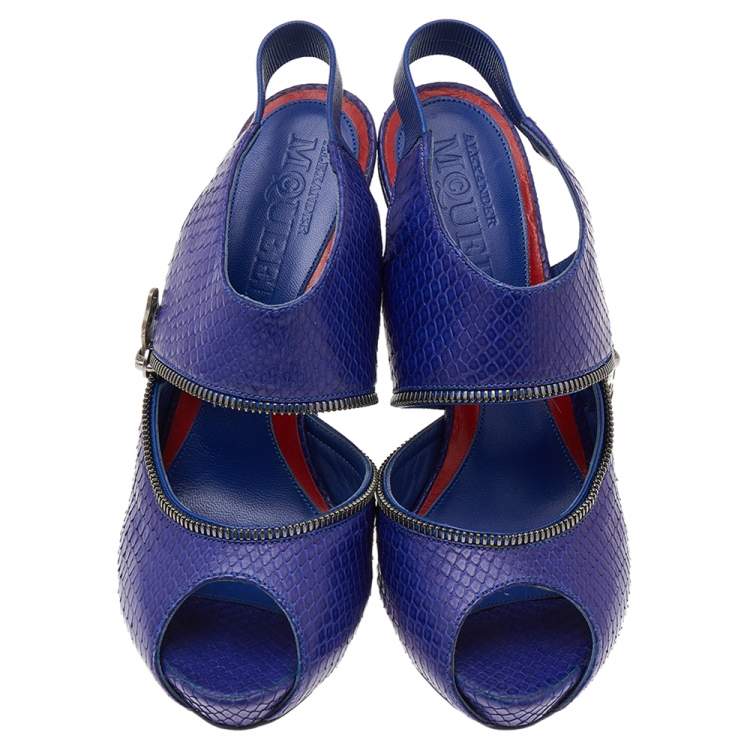Pre Owned Alexander McQueen Purple Python Leather Sling Back Sandals Size 38