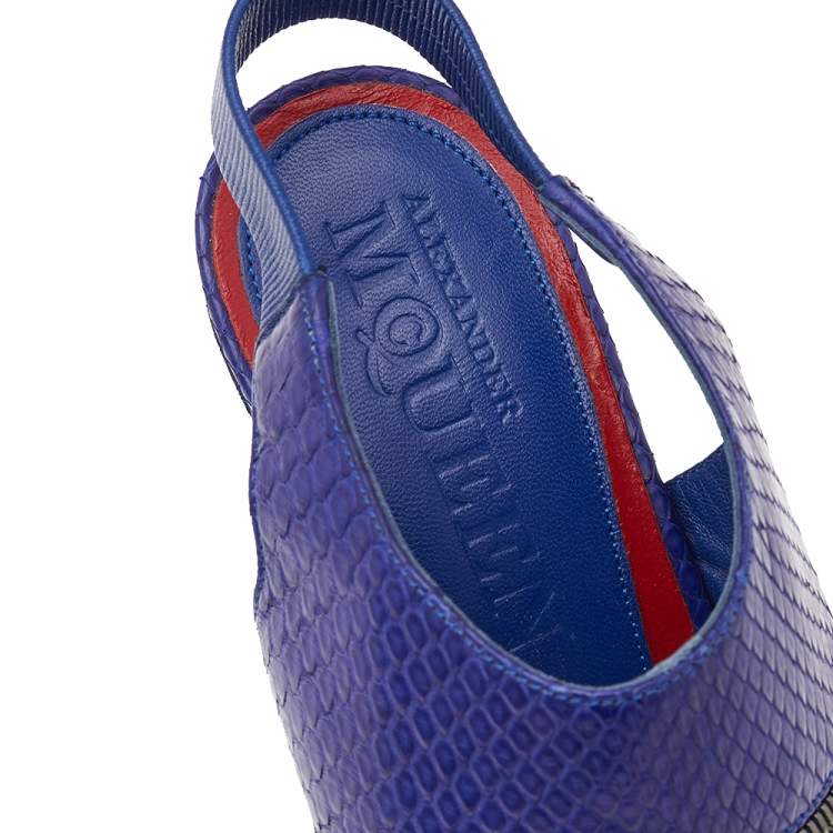 Pre Owned Alexander McQueen Purple Python Leather Sling Back Sandals Size 38